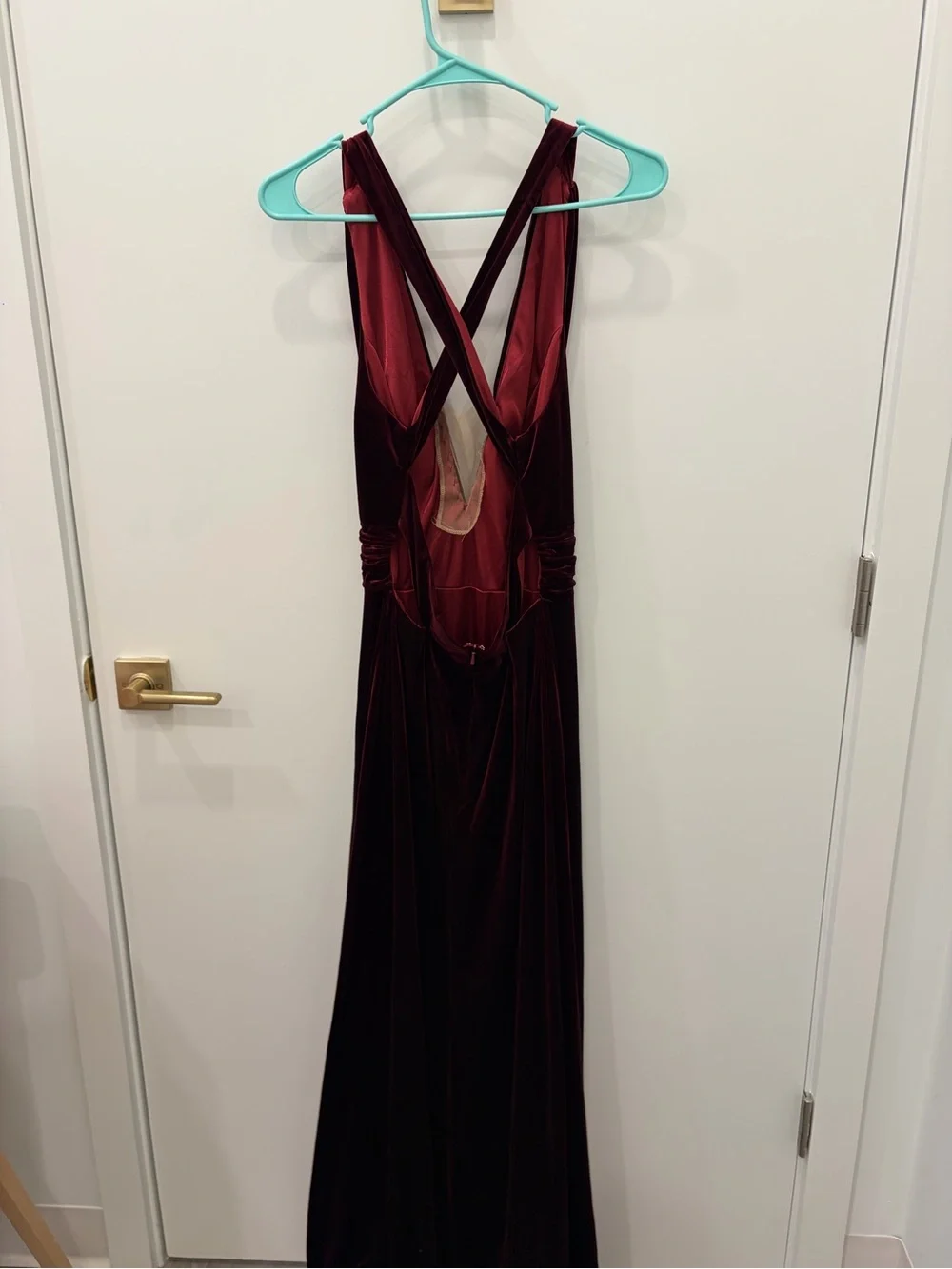 Revelry Burgundy Velvet Plunging V-Neck Maxi Dress - Picture 3 of 5